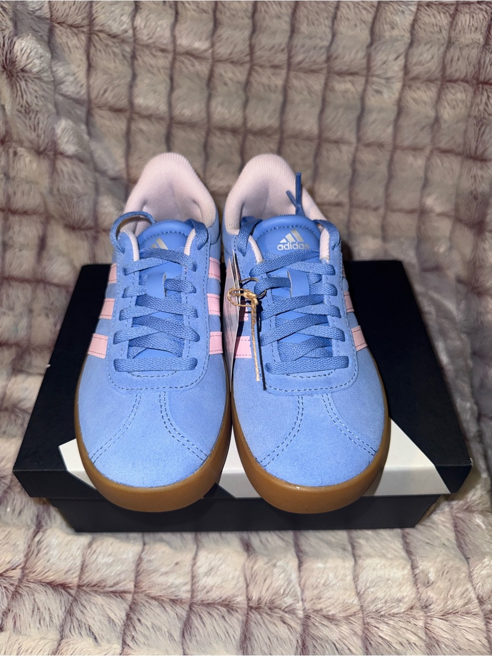 adidas Women's Powder Blue Suede Sneakers with Pink Stripes